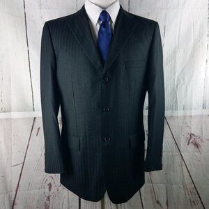 J. Ferrar 42R 3 Button Black Striped Suit Jacket